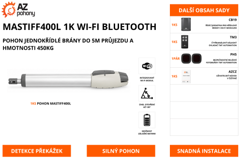 MASTIFF400L 1K WI-FI BLUETOOTH - pohon jednokřídlé brány do 5m průjezdu a hmotnosti 450kg